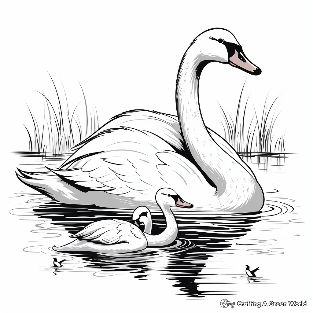 Swan Reflecting on Water Coloring Pages 1