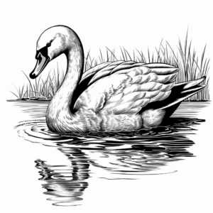 Swan Reflecting on Water Coloring Pages 2