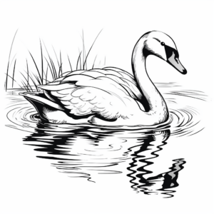 Swan Reflecting on Water Coloring Pages 4