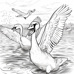 Swan with Hawks: Epic Battle Scene Coloring Pages 4