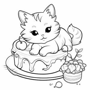 Sweet Cat Relaxing on Cake Coloring Pages 3
