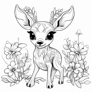 Sweet Deerling And Flowers Coloring Pages 1