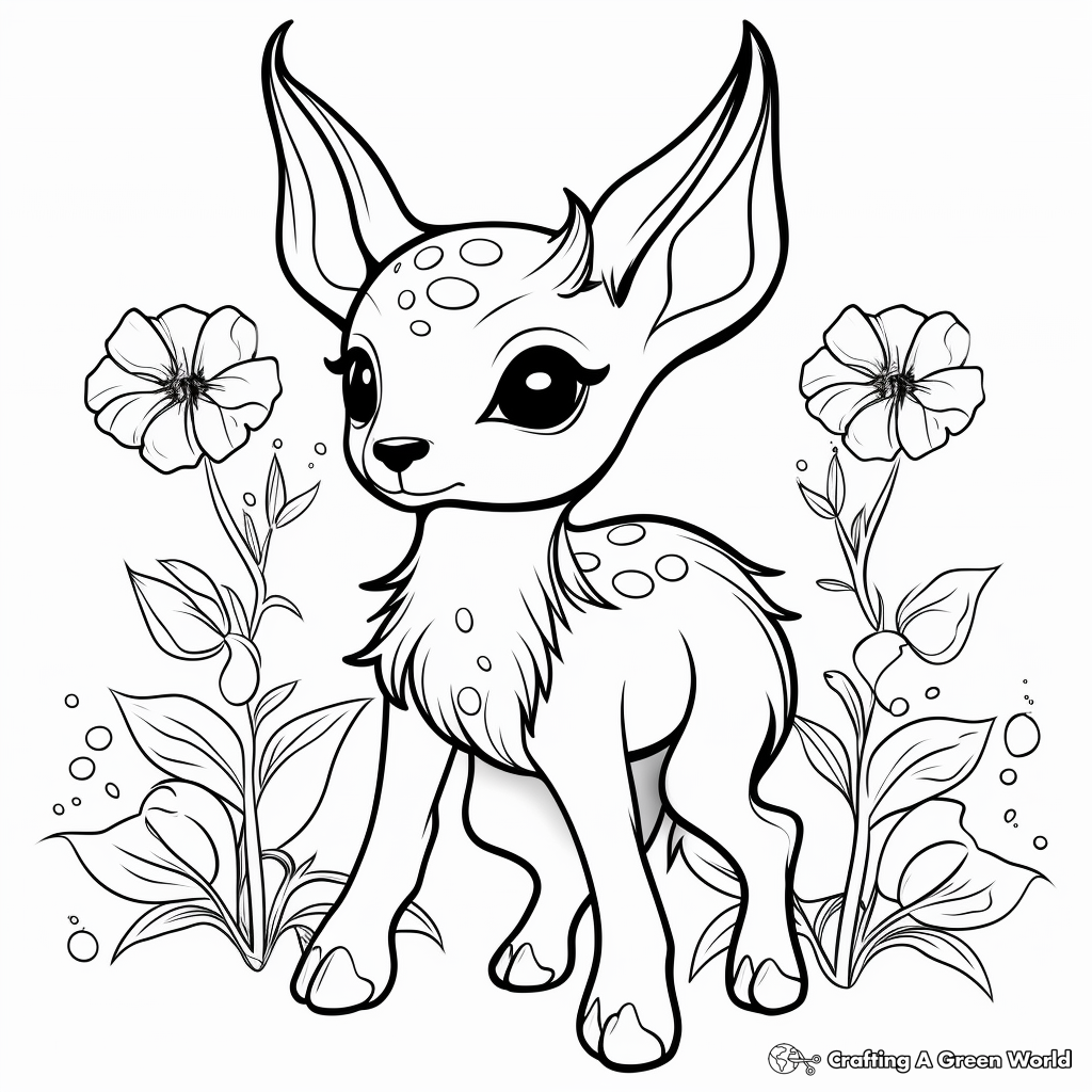 Sweet Deerling And Flowers Coloring Pages 2