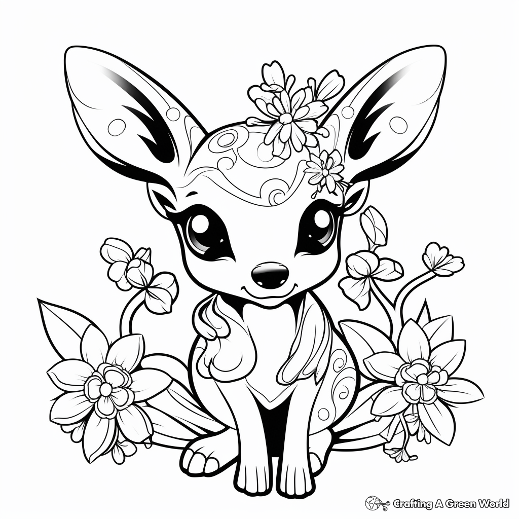 Sweet Deerling And Flowers Coloring Pages 3