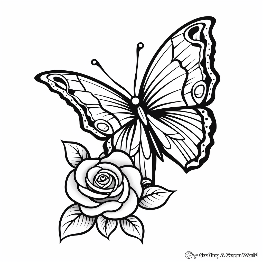 Sweet Half Butterfly, Half Rose Coloring Pages 1