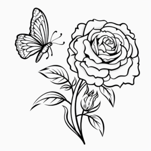 Sweet Half Butterfly, Half Rose Coloring Pages 4