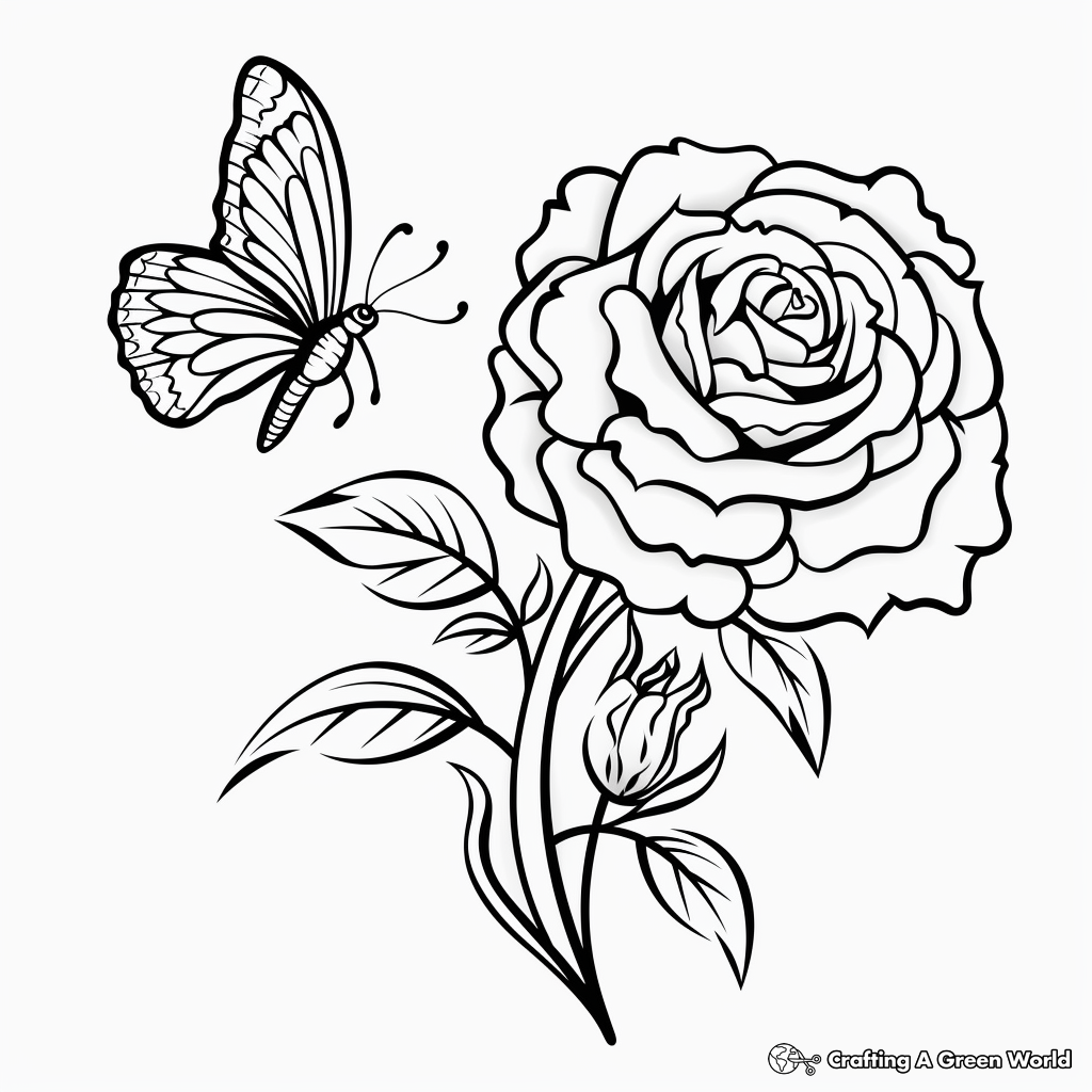 Sweet Half Butterfly, Half Rose Coloring Pages 2