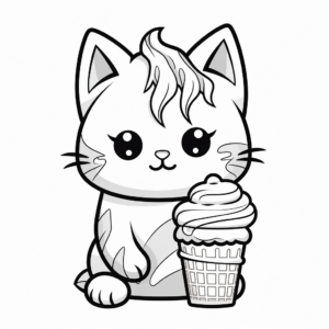 Sweet Kitty With Soft-Serve Ice Cream Coloring Pages 1