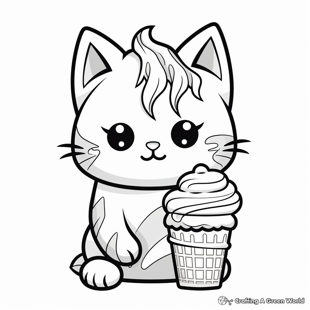Sweet Kitty With Soft-Serve Ice Cream Coloring Pages 1
