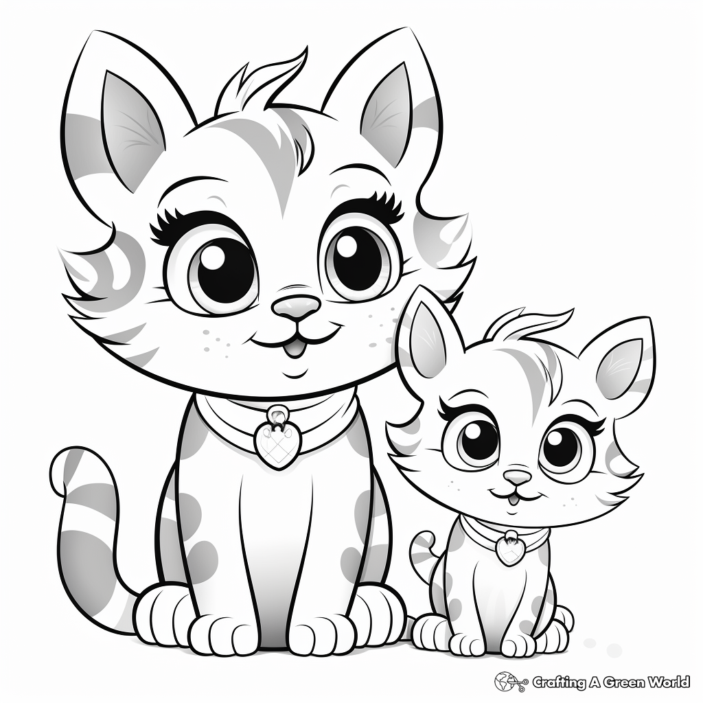 Sweet Mama Cat and Kitten Coloring Pages 1