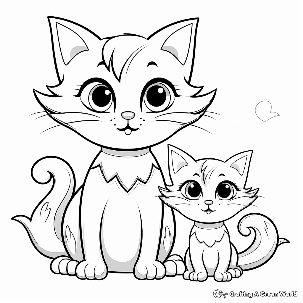 Sweet Mama Cat and Kitten Coloring Pages 2