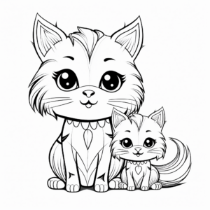Sweet Mama Cat and Kitten Coloring Pages 4