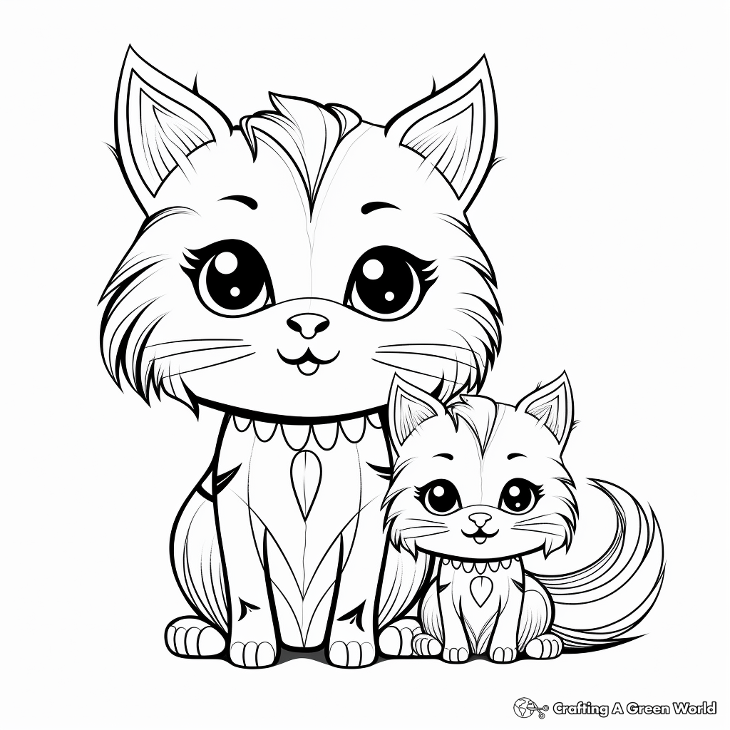 Sweet Mama Cat and Kitten Coloring Pages 4