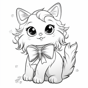 Sweet Ragdoll Cat with Rainbow Bow Coloring Pages 2