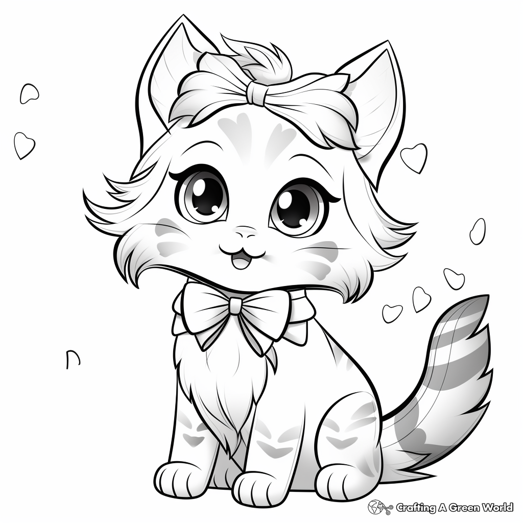 Sweet Ragdoll Cat with Rainbow Bow Coloring Pages 3