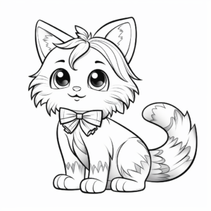 Sweet Ragdoll Cat with Rainbow Bow Coloring Pages 4