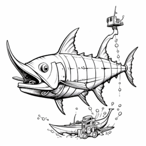 Swordfish and Diver Adventure Coloring Pages 1