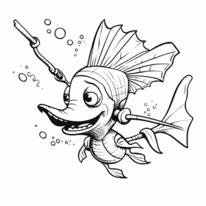 Swordfish and Diver Adventure Coloring Pages 2