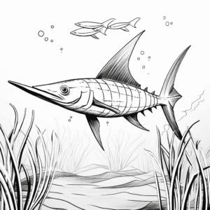 Swordfish in the Wild: Ocean-Scene Coloring Pages 1