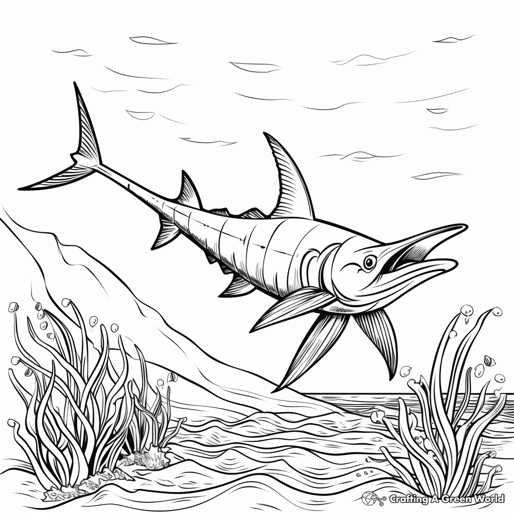 Swordfish in the Wild: Ocean-Scene Coloring Pages 2