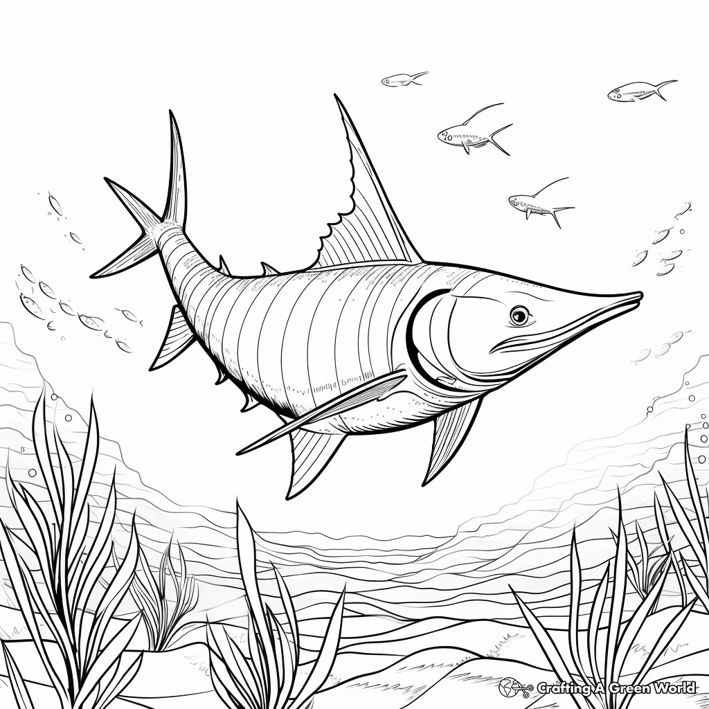 Swordfish in the Wild: Ocean-Scene Coloring Pages 3