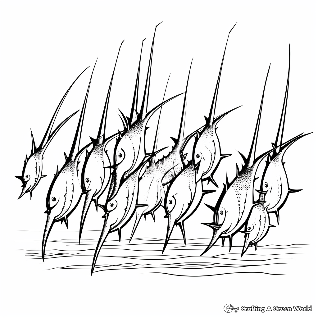 Swordfish School Coloring Pages: Group of Swordfishes 2