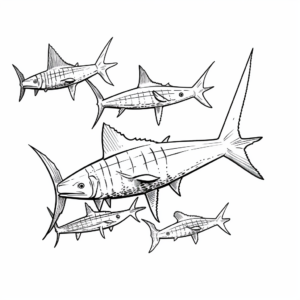 Swordfish School Coloring Pages: Group of Swordfishes 3
