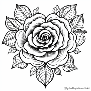 Symbolic Rose Heart Coloring Pages: Passion and Love 1