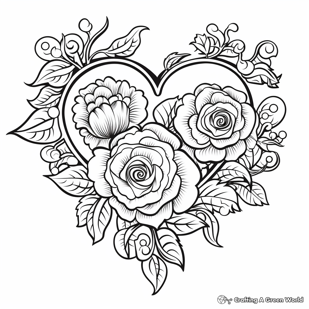 Symbolic Rose Heart Coloring Pages: Passion and Love 2