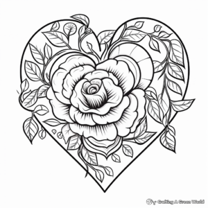 Symbolic Rose Heart Coloring Pages: Passion and Love 3