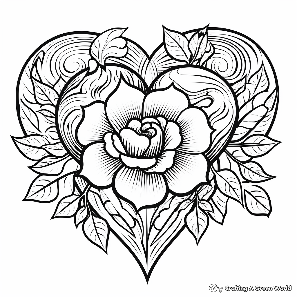 Symbolic Rose Heart Coloring Pages: Passion and Love 4