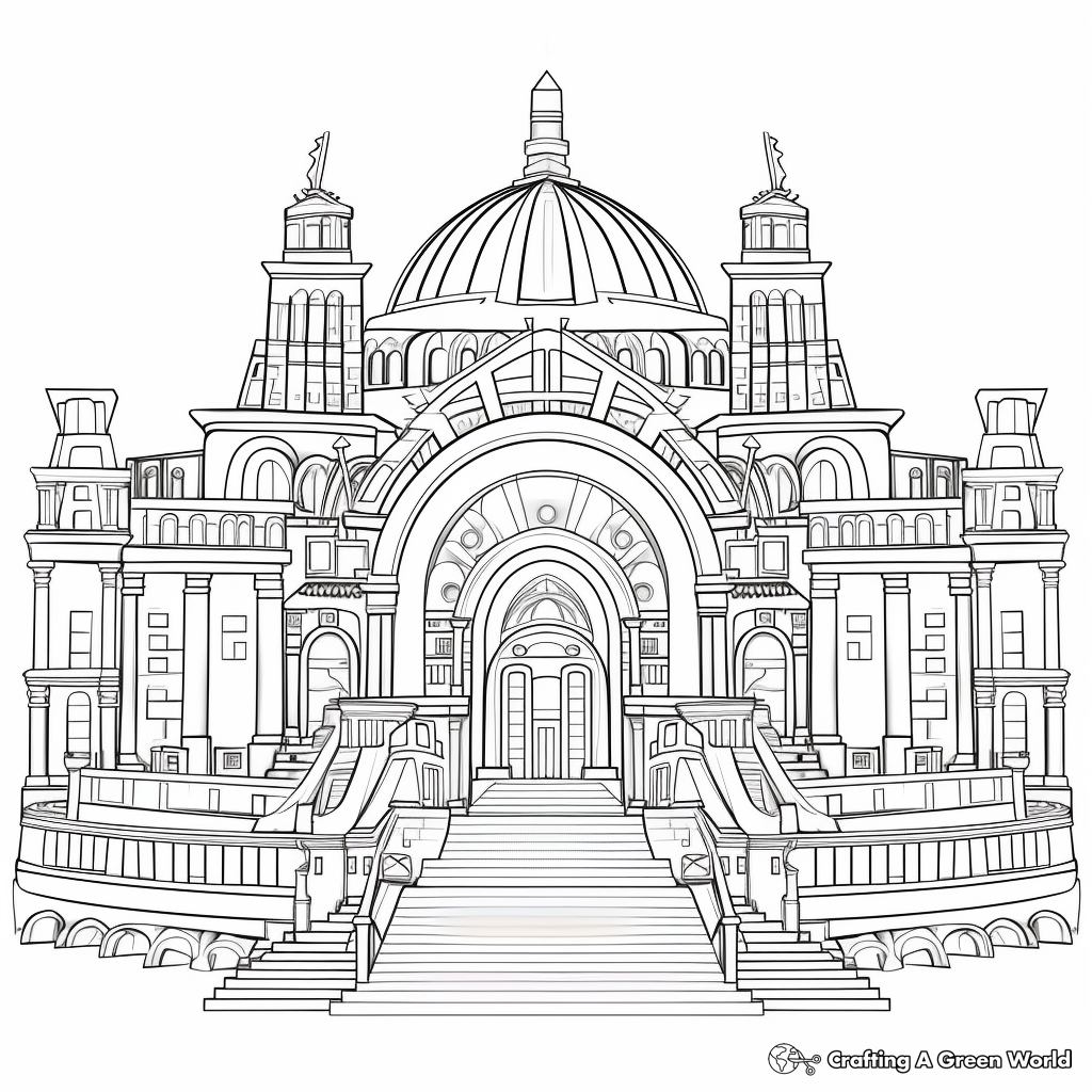 Symmetrical Coloring Pages featuring Famous Landmarks 3