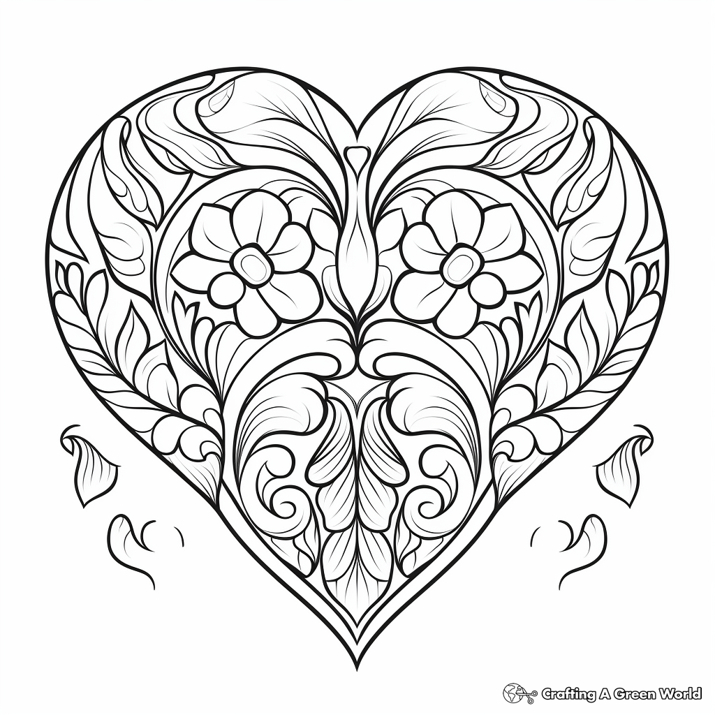 symmetrical Heart-themed Coloring Pages 1