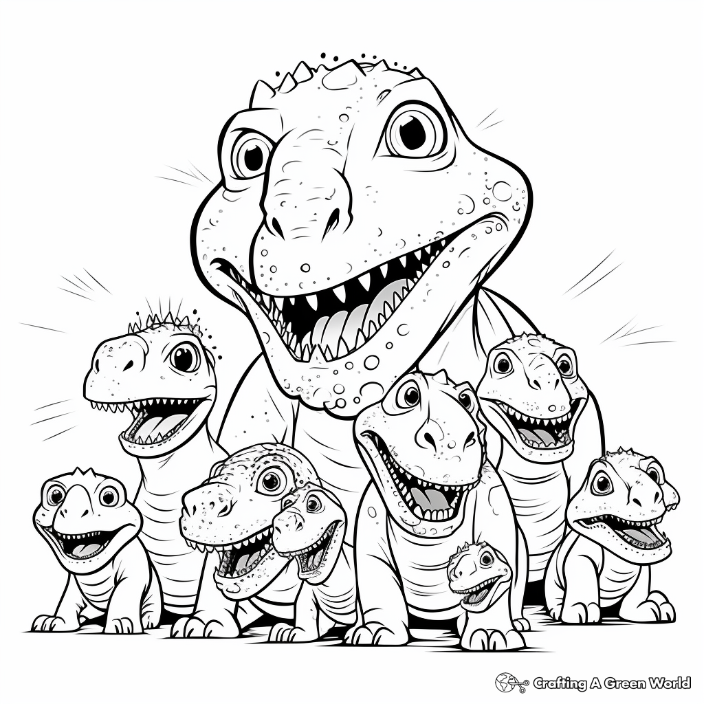 T Rex Family Coloring Pages: Male, Female, and Babies 1