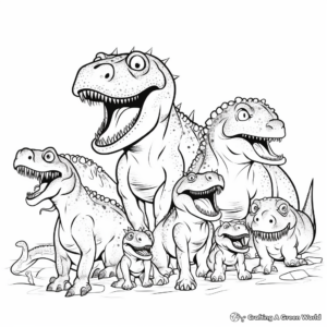 T Rex Family Coloring Pages: Male, Female, and Babies 4