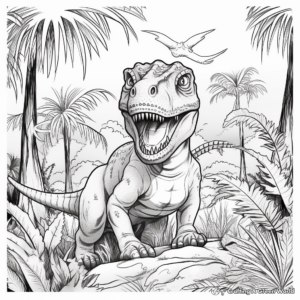 T Rex In Its Habitat: Jungle-Scene Coloring Pages 1