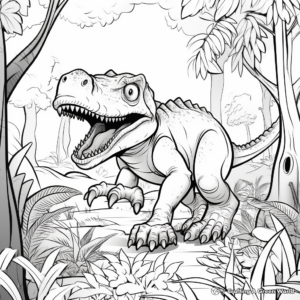 T Rex In Its Habitat: Jungle-Scene Coloring Pages 2