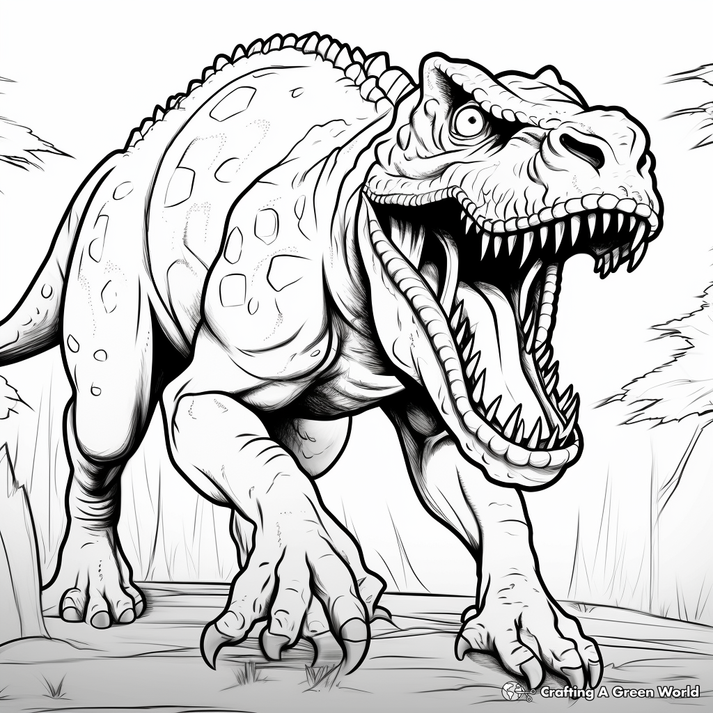 T Rex On The Prowl: Thrilling Coloring Pages 1