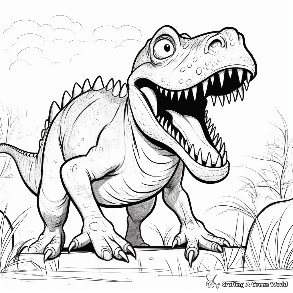 T Rex Trying To Roar: Scary Yet Funny Coloring Pages 1