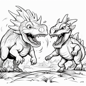 T-Rex vs. Triceratops Epic Dinosaur Battle Coloring Pages 1