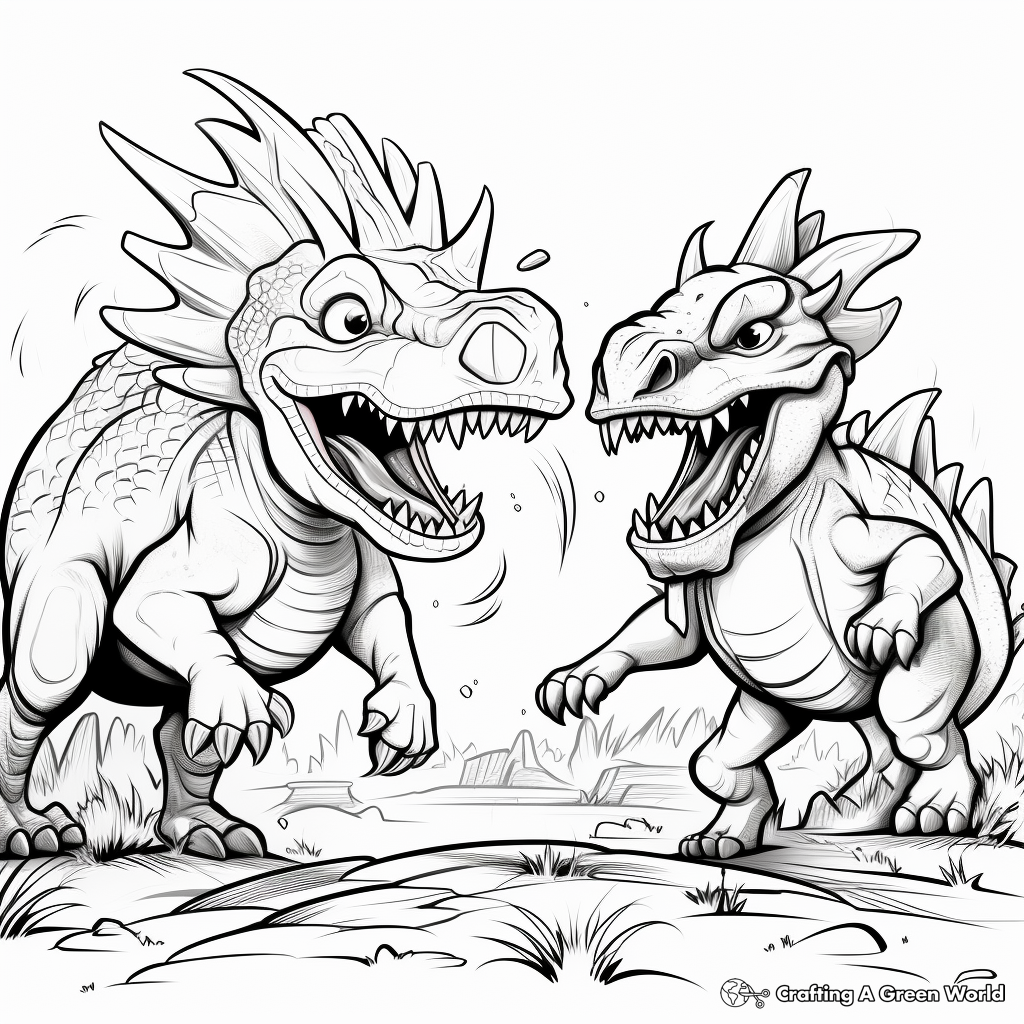 T-Rex vs. Triceratops Epic Dinosaur Battle Coloring Pages 1
