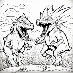 T-Rex vs. Triceratops Epic Dinosaur Battle Coloring Pages 2