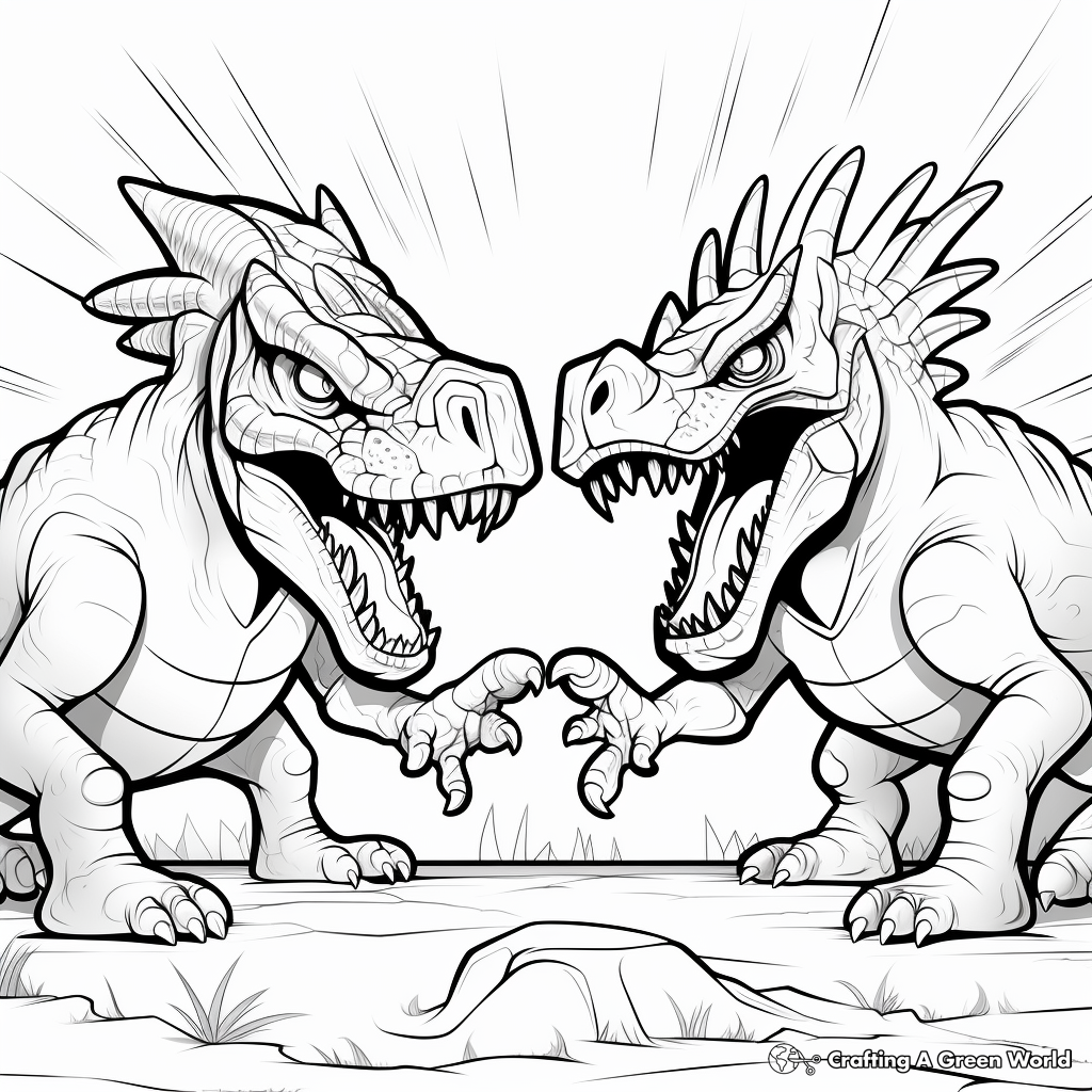 T-Rex vs. Triceratops Epic Dinosaur Battle Coloring Pages 3