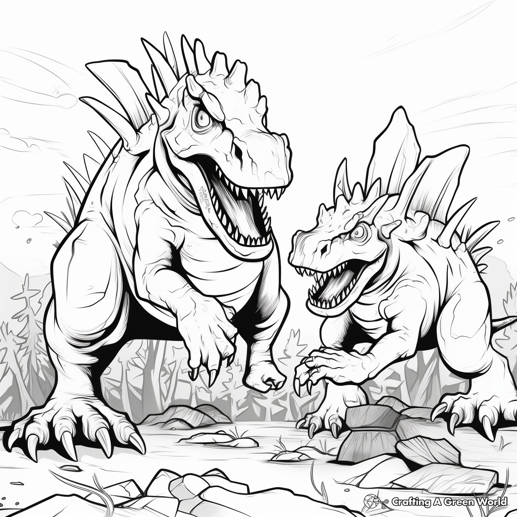 T-Rex vs. Triceratops Epic Dinosaur Battle Coloring Pages 4