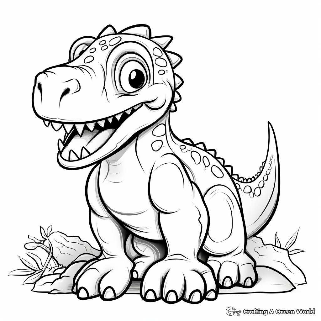 T Rex with Other Dinosaurs Coloring Page 2