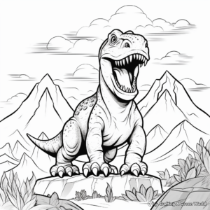 T Rex with Volcano Background Coloring Pages 1