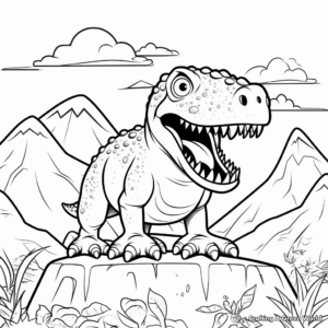 T Rex with Volcano Background Coloring Pages 2