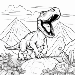 T Rex with Volcano Background Coloring Pages 4