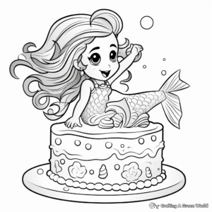Tail-Flipping Fun Mermaid Cake Coloring Pages 2