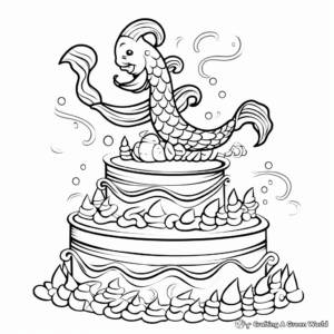 Tail-Flipping Fun Mermaid Cake Coloring Pages 3